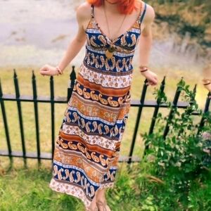 Bobby Brooks Vibrant Blue and Orange  Maxi Dress Size M